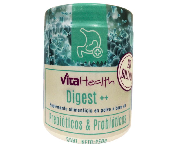 El VitaHealth Digest++ Prebióticos y Probióticos en polvo de 250 gramos es un suplemento diseñado para mejorar la salud digestiva y el bienestar general al combinar dos componentes esenciales para el equilibrio intestinal: probióticos y prebióticos.